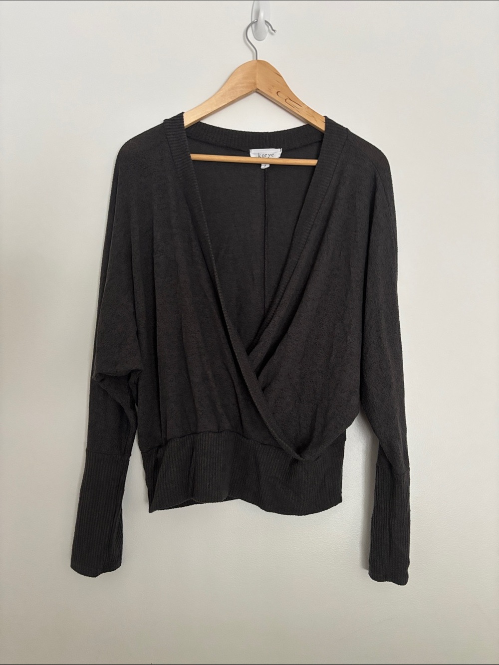 Women's Black Wrap-Front Knit Pullover